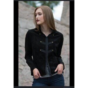Velvet By Graham & Spencer Black  Military-Style Jacket With Decorative Button A